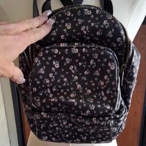 Floral Black Backpack Pink Flowers.